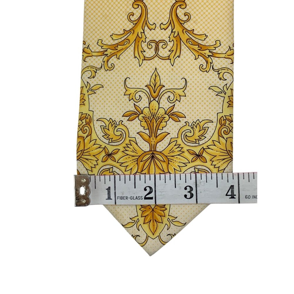 VTG Gianni Versace Yellow Gold Baroque Silk Necktie Italy - Picture 6 of 12